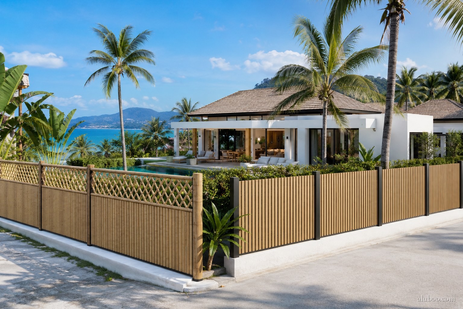 Aluboo bamboo-look aluminum fence, Koh Samui villa