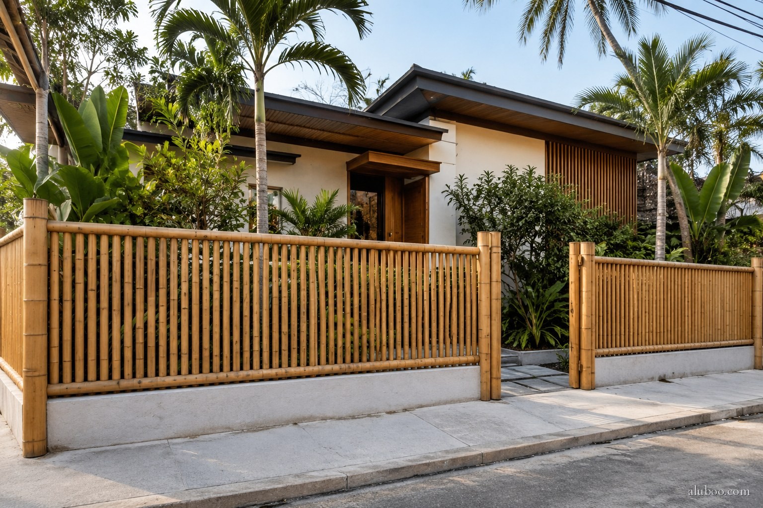 Aluboo bamboo-look aluminum fence, beachfront villa